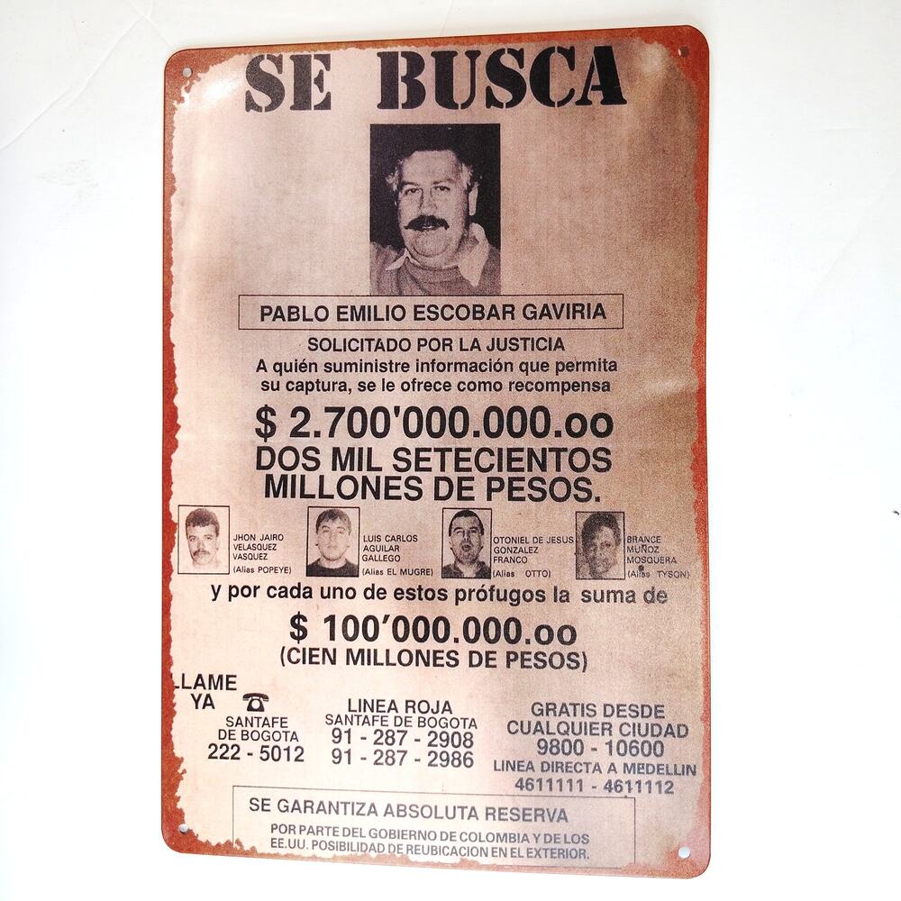 Se Busca Wanted Poster Tin Sign 12×8 Vintage Colombia Retro Metal Wall Decor